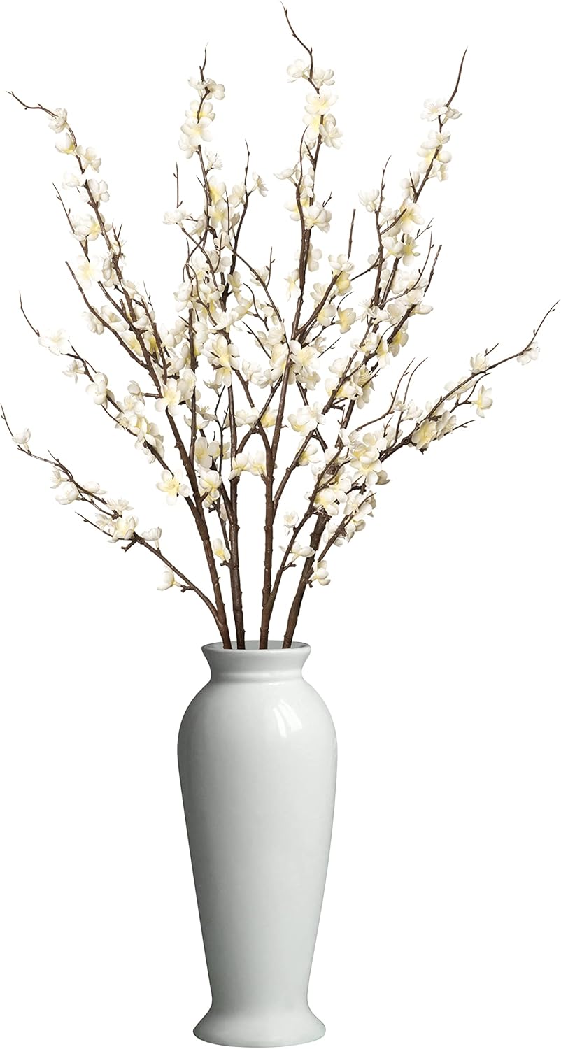 4Pcs Cherry Blossom Branches Artificial Flowers for Spring Summer Indoor Decoration,Faux Long Stem Artificial Flowers for Wedding Home Office Bedroom Party Table Centerpieces Decor(White)