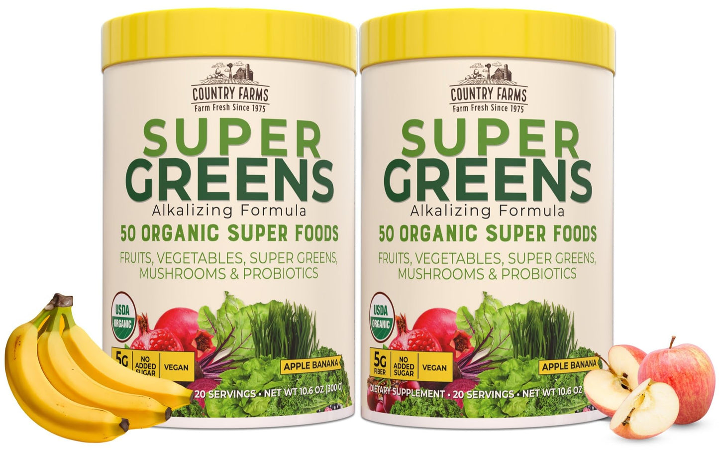 Country Farms Organic Super Greens Berry Flavor, 50 Organic Super Foods, Packed with Fiber, USDA Organic Drink Mix, Fruits, Vegetables, Mushrooms & Probiotics, Supports Energy, 5g Fiber