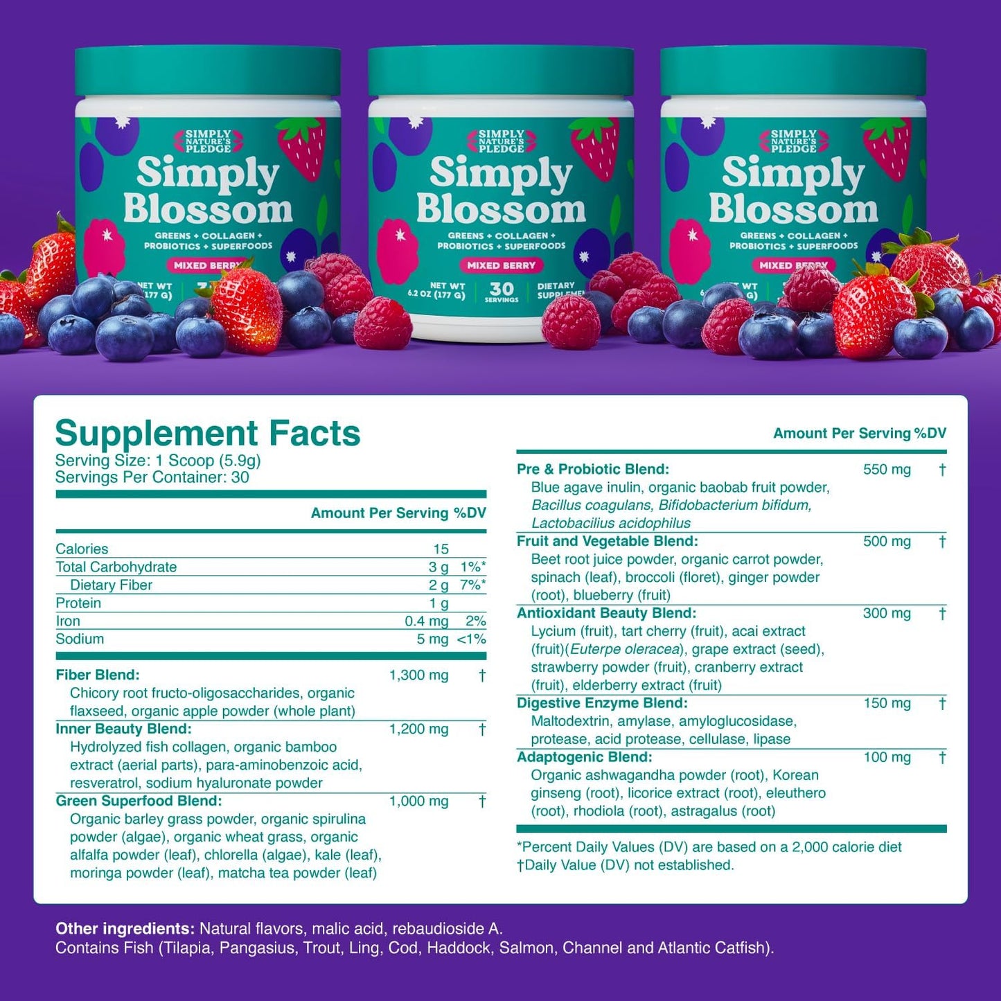 Simply Blossom Nutrition - Daily Greens & Superfood Powder + Collagen + Probiotics for Women's Digestive Health & Bloating Relief. Help Your Health Bloom - 30 Day Supply
