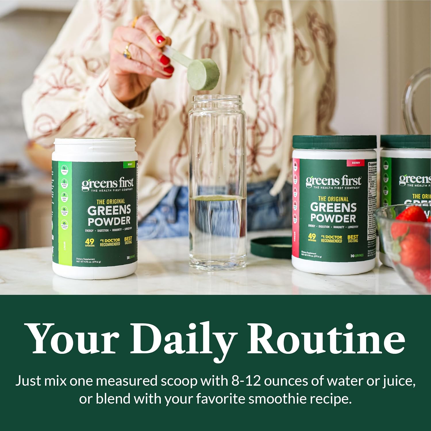 Greens First Original Greens Powder - 49 Superfoods - Organic Fruits & Veggies - Prebiotics, Probiotics & Digestive Enzymes - Antioxidant Smoothie - Dairy Free, Vegan & Non-GMO (Berry, 60 Servings)