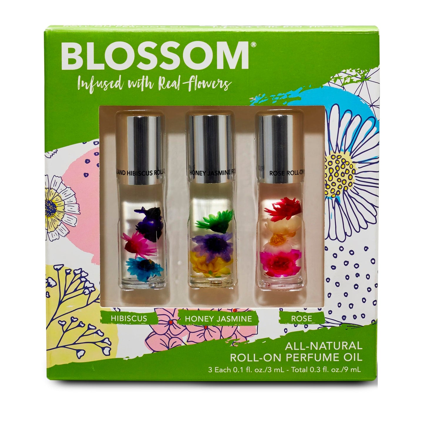 Blossom Roll on Perfume for Women Alcohol Free Rollerball Perfume Oil with Essential Oils, Infused with Real Flowers, Made in USA, 0.20oz (Rose, Violet, Lily, Magnolia, Amber, Cedarwood), Rose