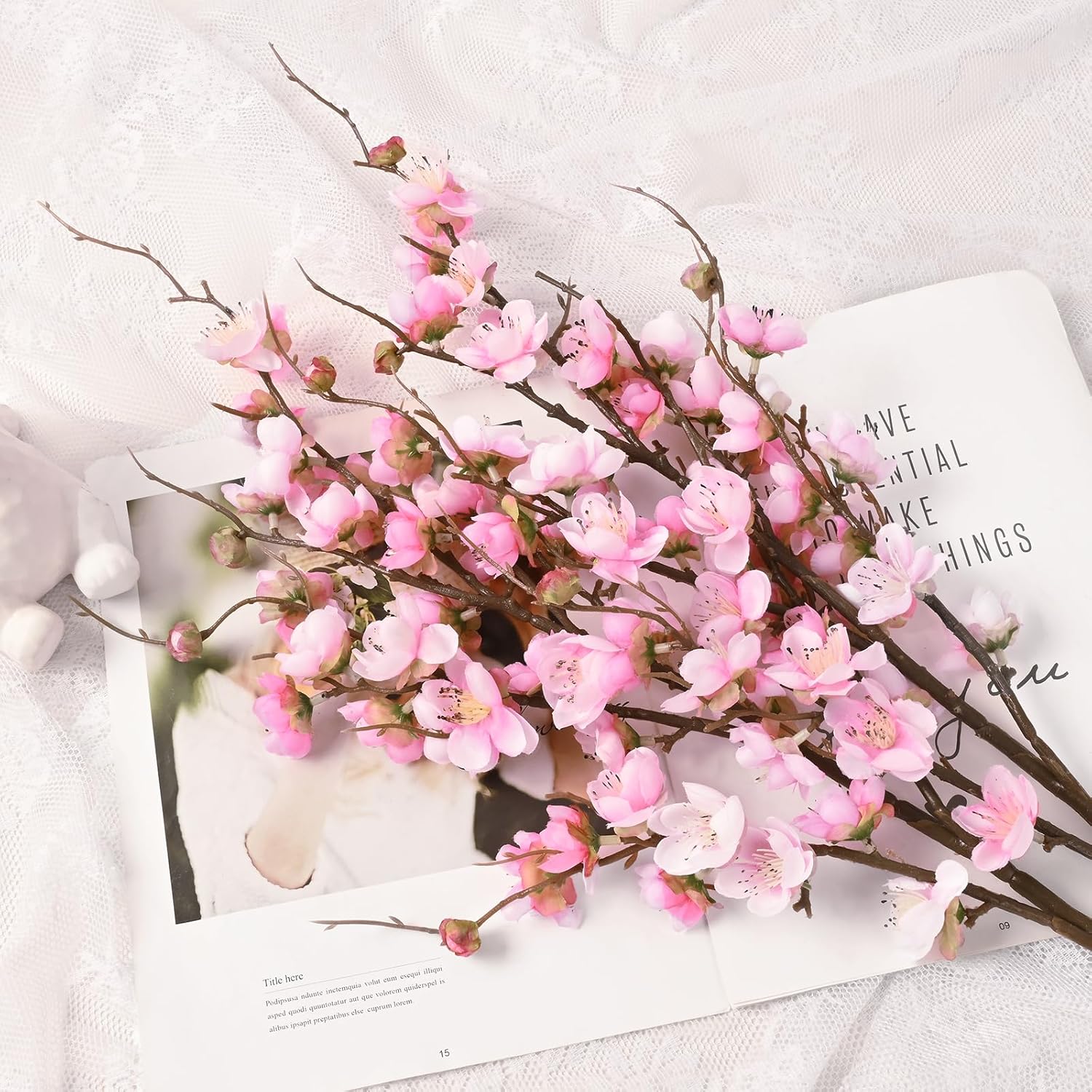 Waipfaru 4 Pcs Faux Cherry Blossom Decor, 36'' Long Stem Artificial Flowers for Tall Vase, Cherry Blossom Tree Branches for Floral Arrangements Wedding Spring Decorations (Pink)