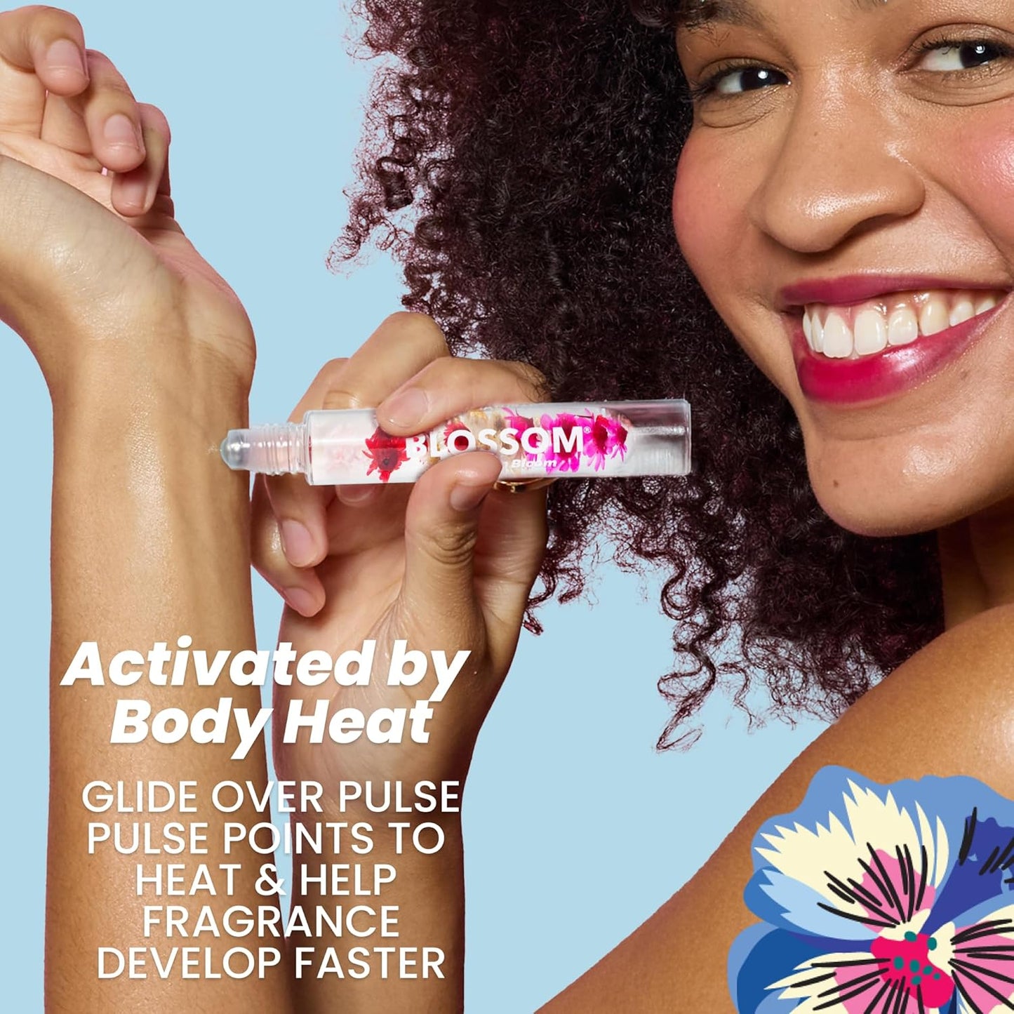 Blossom Roll on Perfume for Women Alcohol Free Rollerball Perfume Oil with Essential Oils, Infused with Real Flowers, Made in USA, 0.20oz (Rose, Violet, Lily, Magnolia, Amber, Cedarwood), Rose