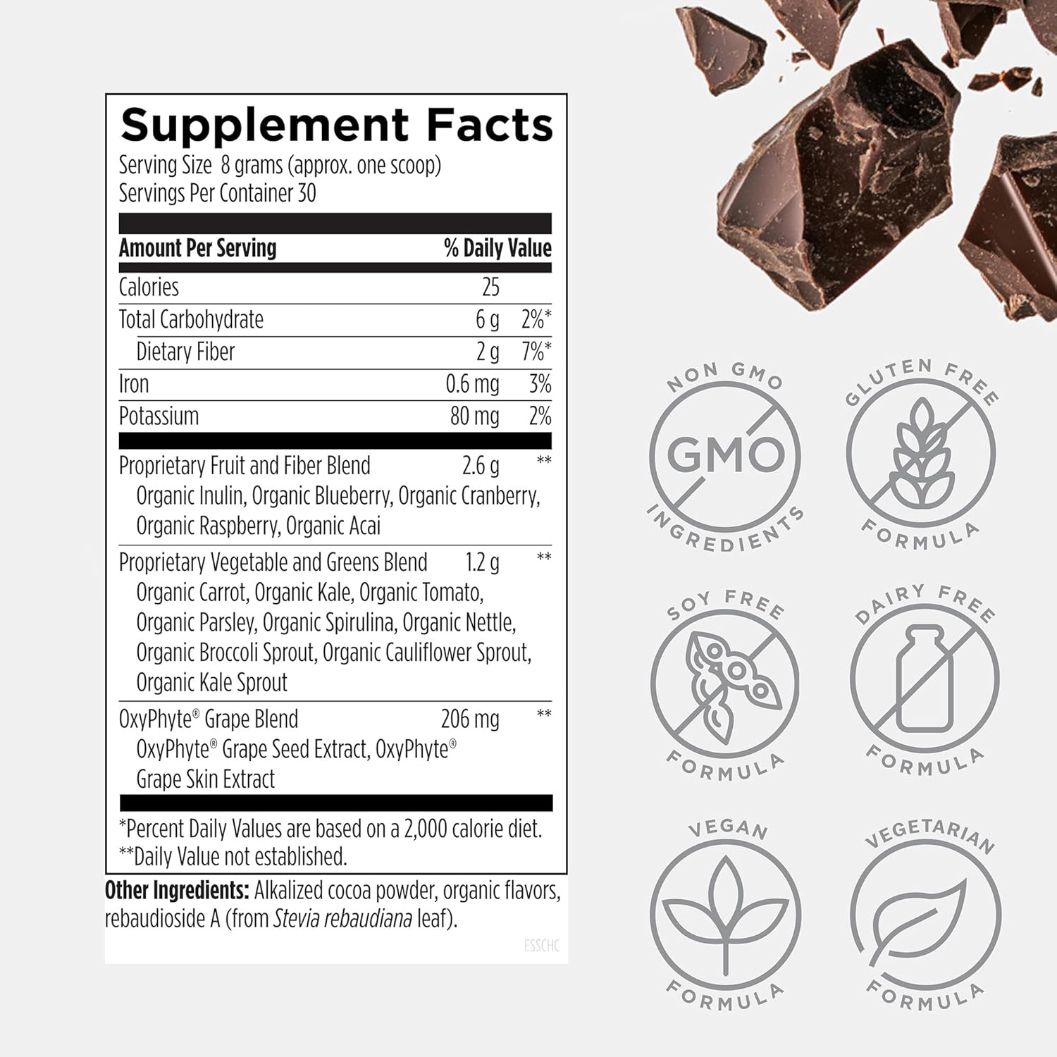 Designs for Health EssentiaGreens and Reds (Chocolate, 30 Servings), Vegan Superfood Powder with Spirulina, Kale & More, for Daily Nutrition and Digestive Health