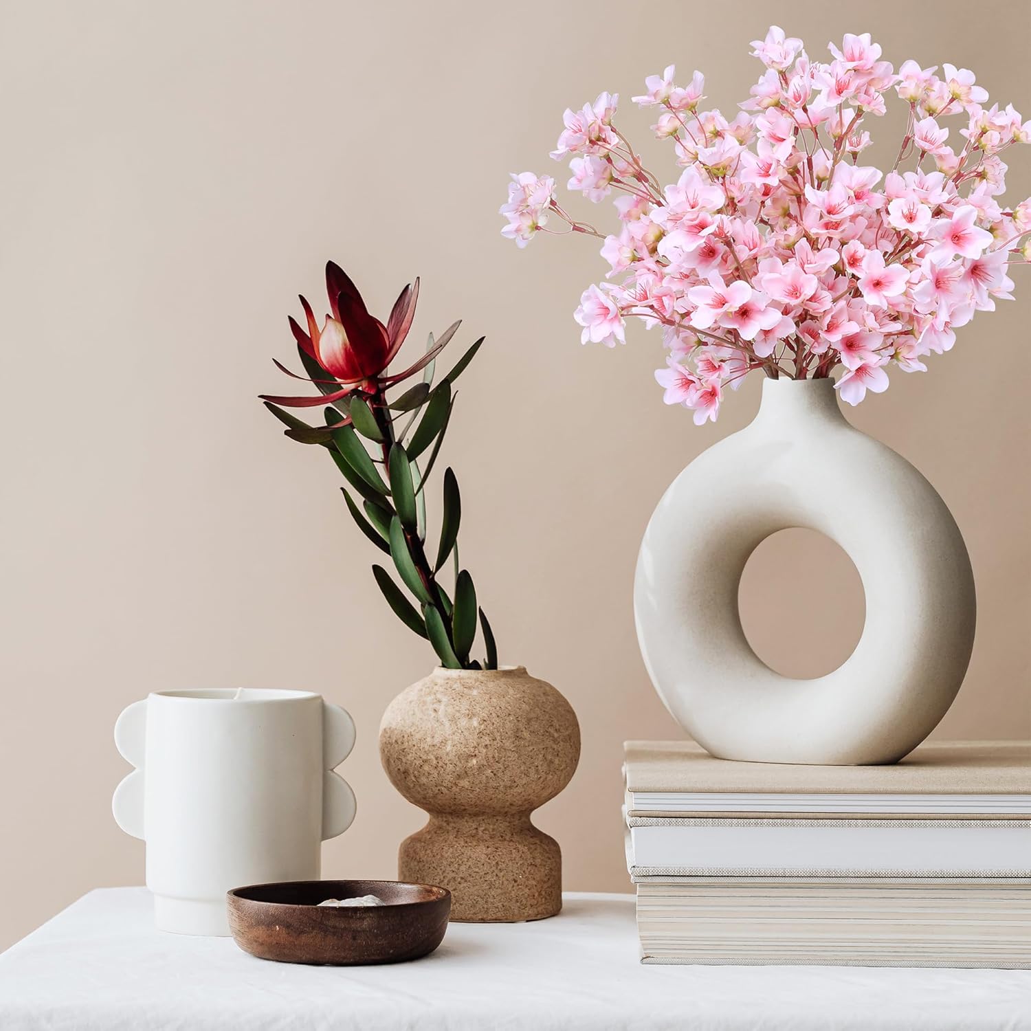 SITUMEIZI 6Pcs Artificial Cherry Blossom Branches Decor Fake Flowers 16" Silk Faux Flowers for Decoration Spring Peach Bouquet Home Wedding Bedroom Party Japanese Garden Table Centerpiece Decor(Pink)