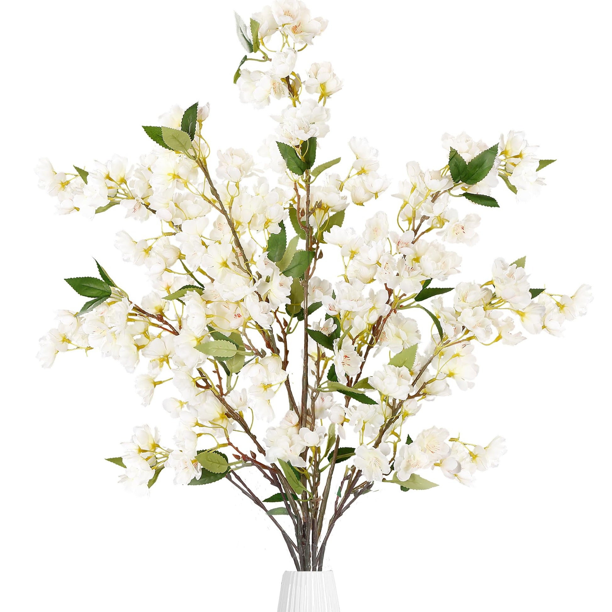 Sggvecsy Artificial Cherry Blossom Flowers 4 Pcs Faux Cherry Blossom Stems Faux Silk Cherry Blossom Branches 43’’ Fake Flowers Long Stems for Vase Arrangements Home Wedding Table Decor (White)