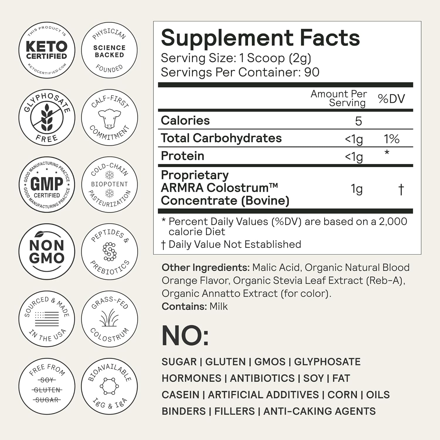 ARMRA Colostrum™ Powder | Blood Orange | Gut Health & Bloating | Skin & Hair | Immunity | Keto, Gluten & Fat-Free | 90 Servings