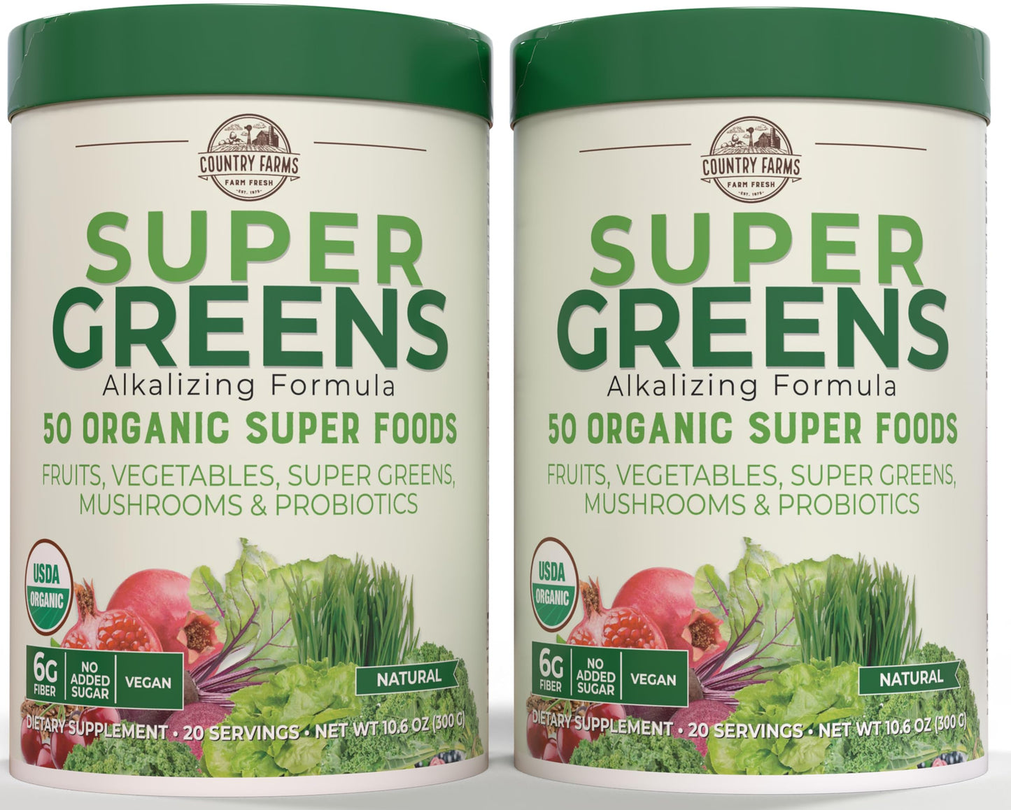 Country Farms Organic Super Greens Berry Flavor, 50 Organic Super Foods, Packed with Fiber, USDA Organic Drink Mix, Fruits, Vegetables, Mushrooms & Probiotics, Supports Energy, 5g Fiber