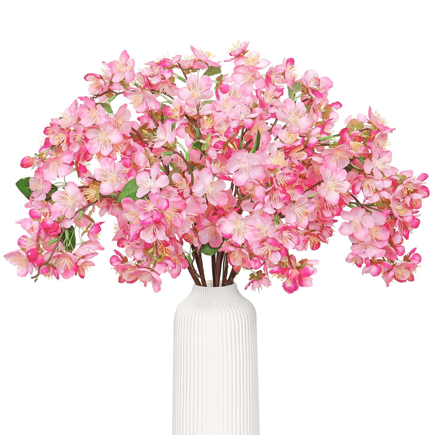 TOCHGREEN Artificial Cherry Blossom Branches 6PCS Fake Flowers Artificial Faux Silk Flowers Plum Tree Blossom Fake Plants Arrangement for Spring DIY Home Wedding Table Office Vase Decor (Pink)