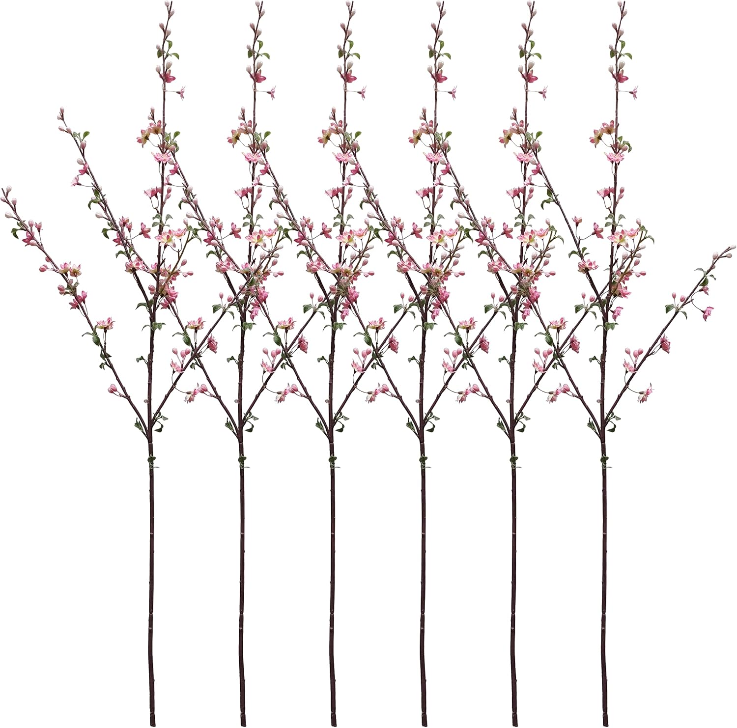 ATFL Plum Blossom Flowers,6 Pcs Artificial Pink Cherry Blossom Silk Flowers,Fake Cherry Blossom Stems,Faux Cherry Blossom Branches for Vase for Home Decor(Pink)
