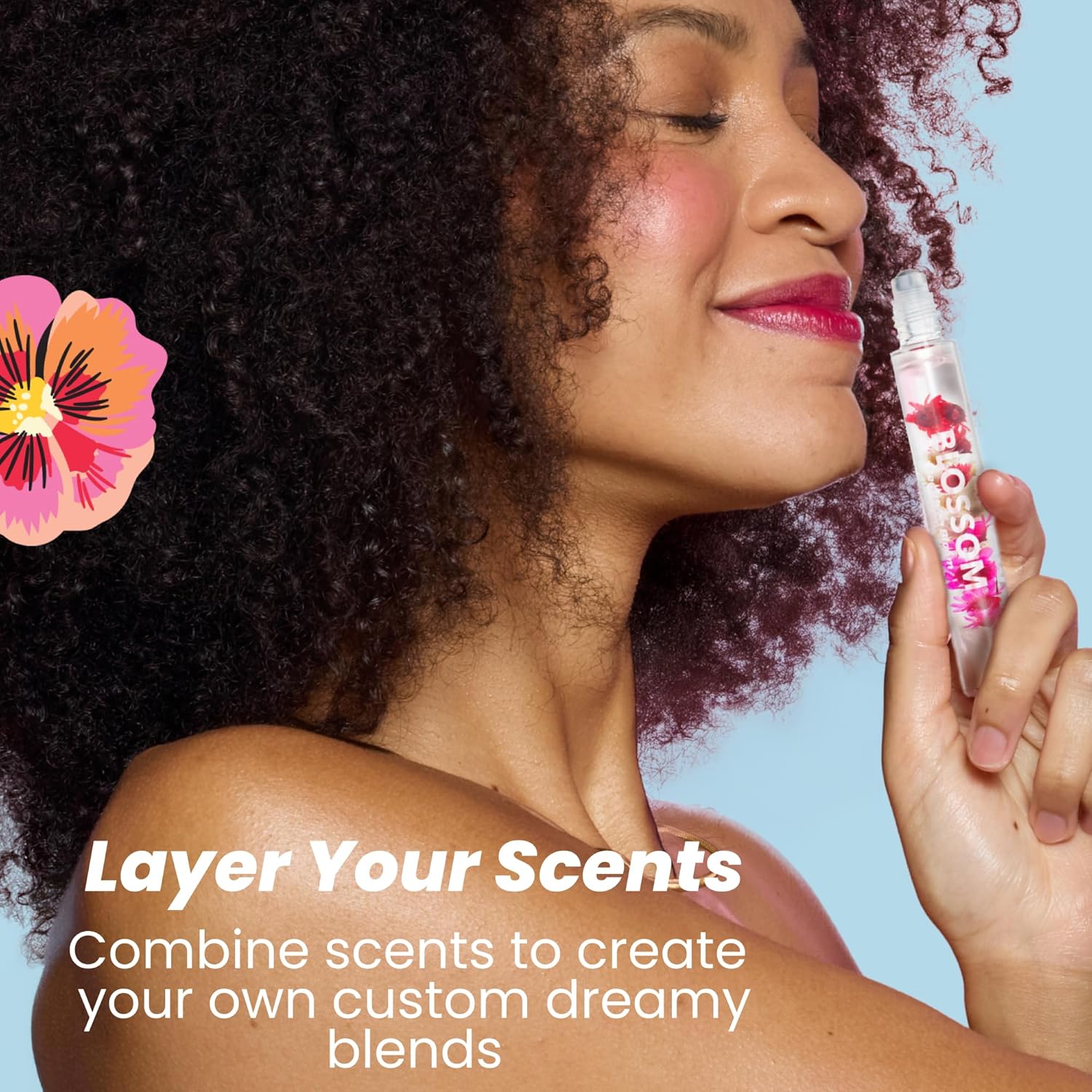 Blossom Roll on Perfume for Women Alcohol Free Rollerball Perfume Oil with Essential Oils, Infused with Real Flowers, Made in USA, 0.20oz (Rose, Violet, Lily, Magnolia, Amber, Cedarwood), Rose