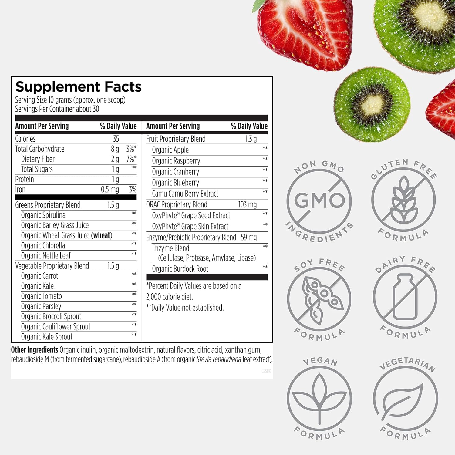 Designs for Health EssentiaGreens and Reds (Strawberry Kiwi, 30 Servings), Vegan Superfood Powder with Spirulina, Kale, Apple & More, for Daily Nutrition and Digestive Health