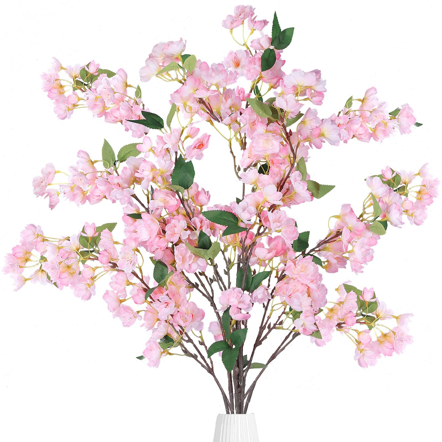 Sggvecsy Artificial Cherry Blossom Flowers 4 Pcs Faux Cherry Blossom Stems Faux Silk Cherry Blossom Branches 43’’ Fake Flowers Long Stems for Vase Arrangements Home Wedding Table Decor (White)