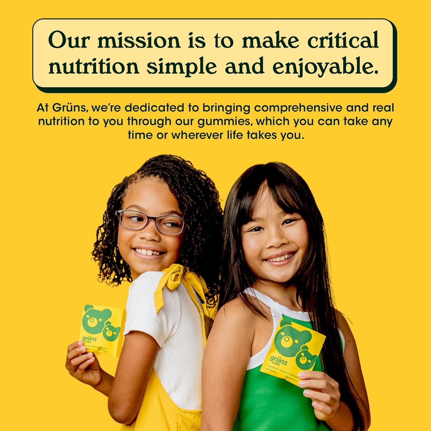 Gruns Kids Vitamins, Super Greens Gummies - Superfood Gummy Bears with Spirulina, Chlorella, 20+ Vitamins & Minerals, Prebiotics Fiber for Digestive Health, Adaptogens Supplement, 28 Day Supply