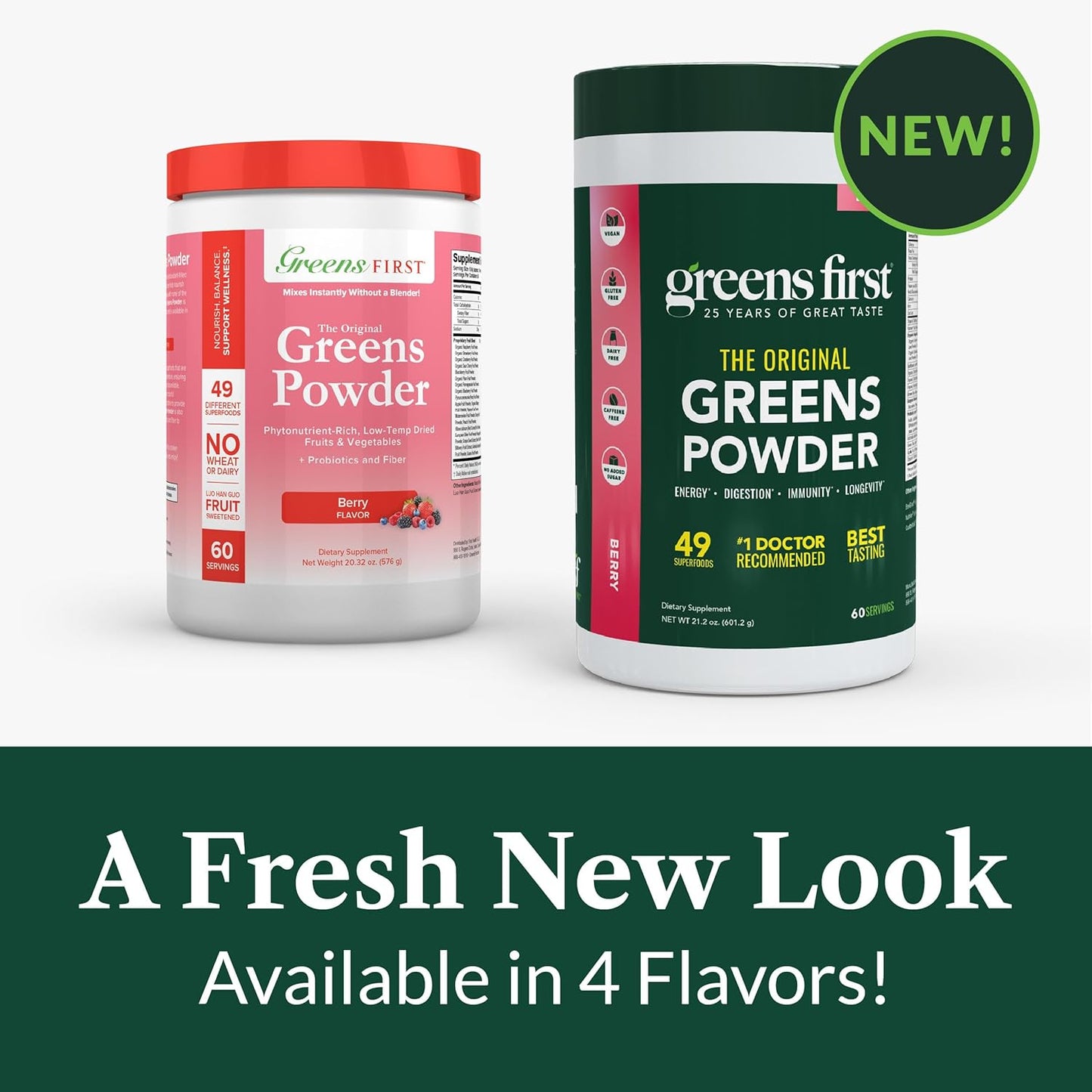 Greens First Original Greens Powder - 49 Superfoods - Organic Fruits & Veggies - Prebiotics, Probiotics & Digestive Enzymes - Antioxidant Smoothie - Dairy Free, Vegan & Non-GMO (Berry, 60 Servings)