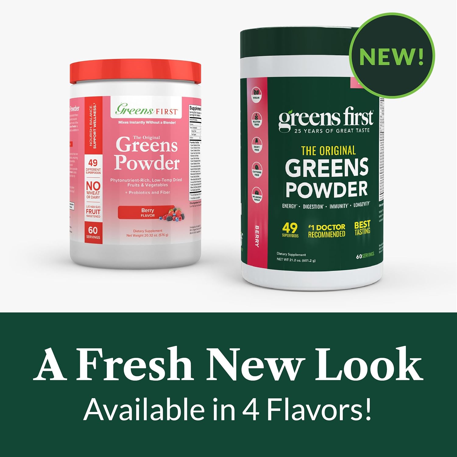 Greens First Original Greens Powder - 49 Superfoods - Organic Fruits & Veggies - Prebiotics, Probiotics & Digestive Enzymes - Antioxidant Smoothie - Dairy Free, Vegan & Non-GMO (Berry, 60 Servings)
