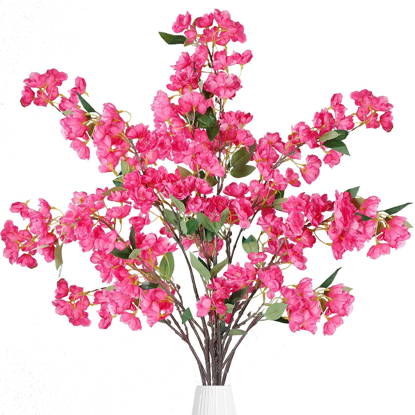 Sggvecsy Artificial Cherry Blossom Flowers 4 Pcs Faux Cherry Blossom Stems Faux Silk Cherry Blossom Branches 43’’ Fake Flowers Long Stems for Vase Arrangements Home Wedding Table Decor (White)