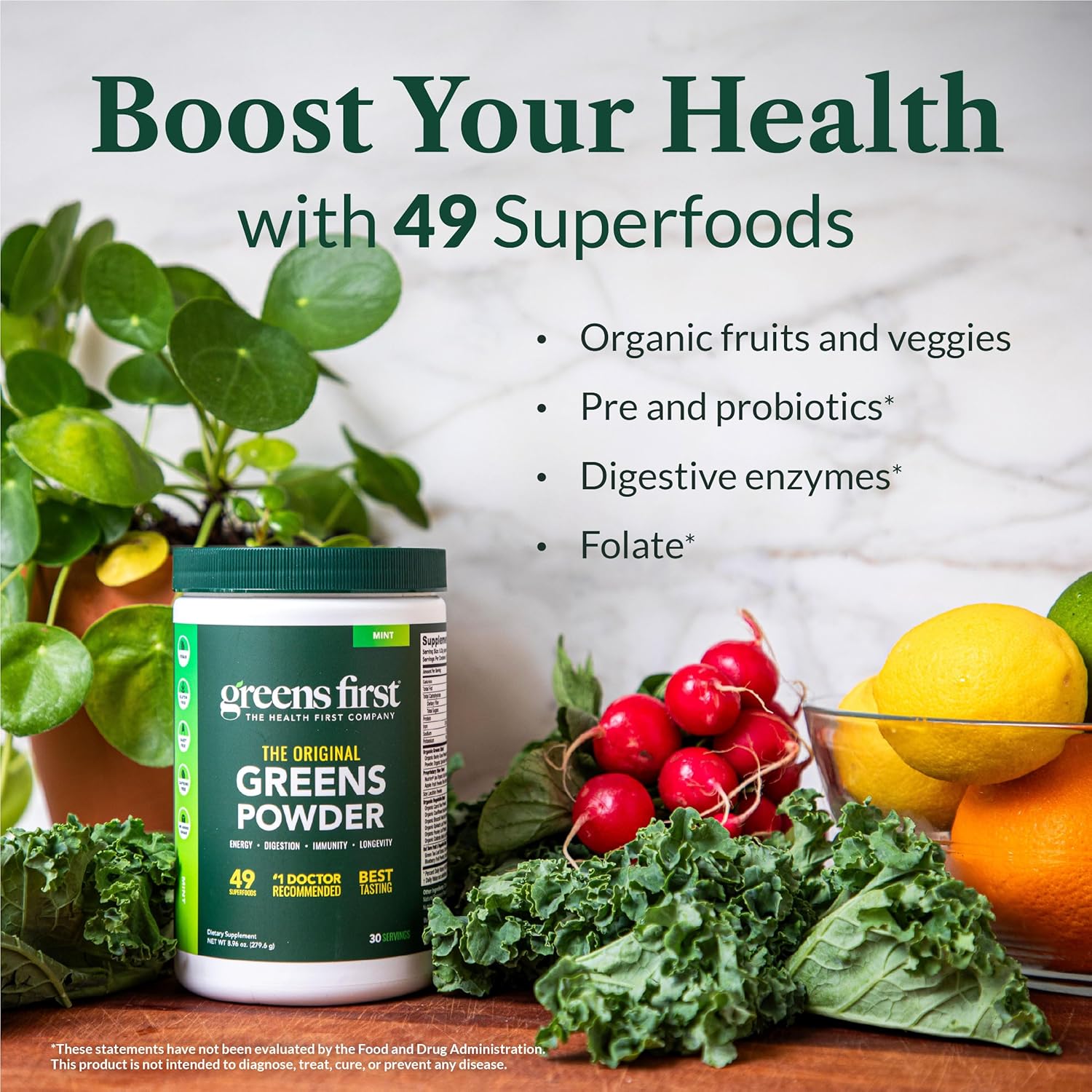 Greens First Original Greens Powder - 49 Superfoods - Organic Fruits & Veggies - Prebiotics, Probiotics & Digestive Enzymes - Antioxidant Smoothie - Dairy Free, Vegan & Non-GMO (Berry, 60 Servings)
