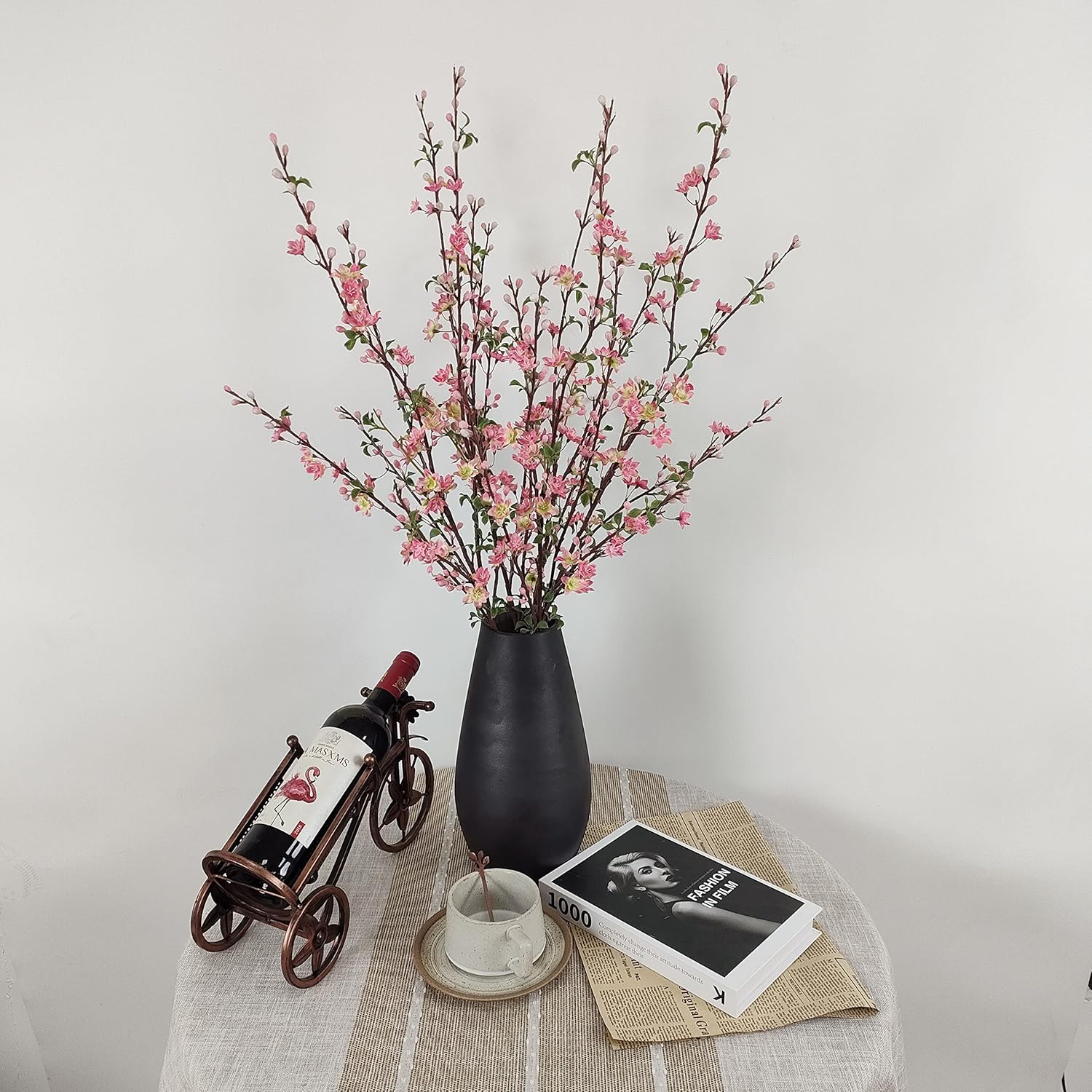 ATFL Plum Blossom Flowers,6 Pcs Artificial Pink Cherry Blossom Silk Flowers,Fake Cherry Blossom Stems,Faux Cherry Blossom Branches for Vase for Home Decor(Pink)