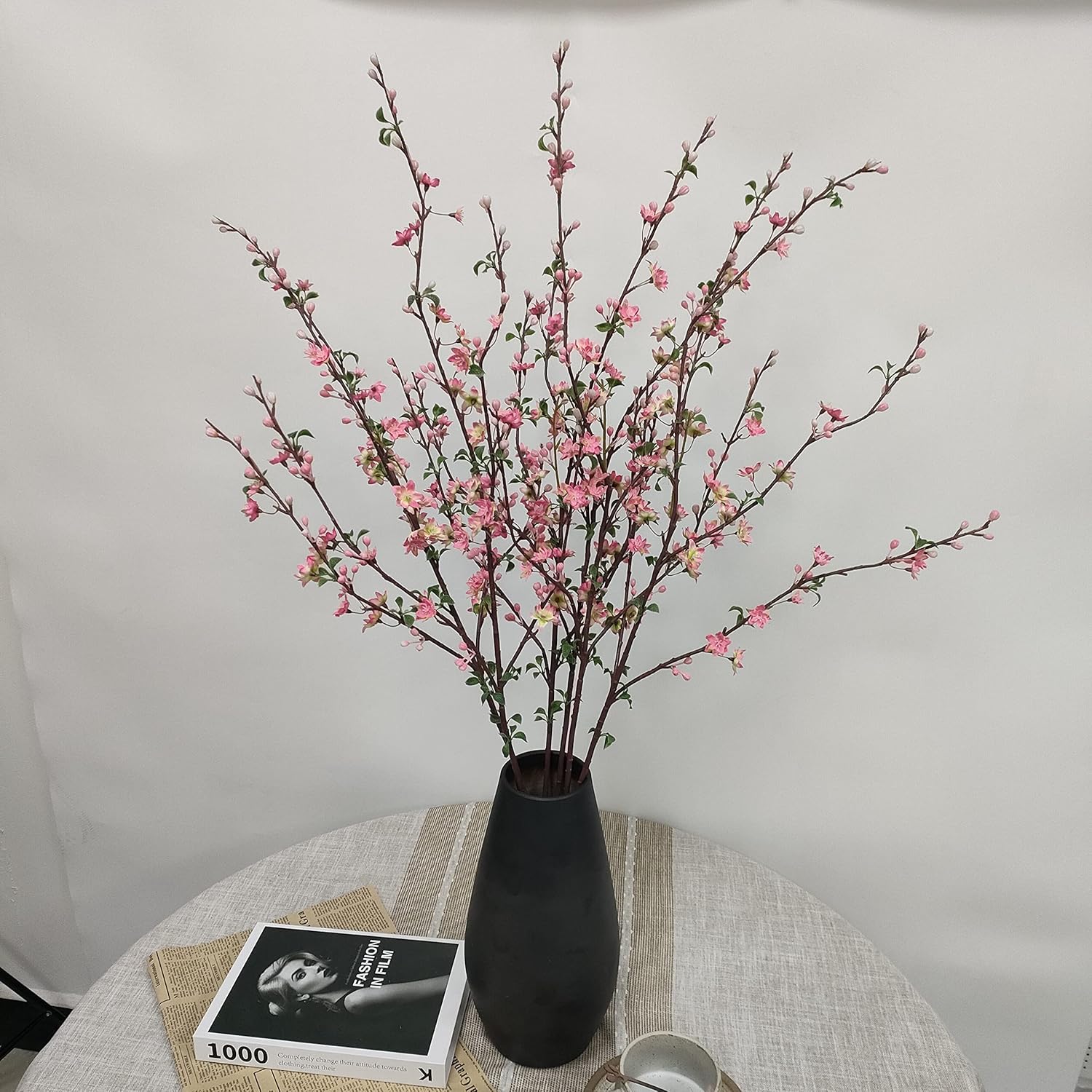 ATFL Plum Blossom Flowers,6 Pcs Artificial Pink Cherry Blossom Silk Flowers,Fake Cherry Blossom Stems,Faux Cherry Blossom Branches for Vase for Home Decor(Pink)